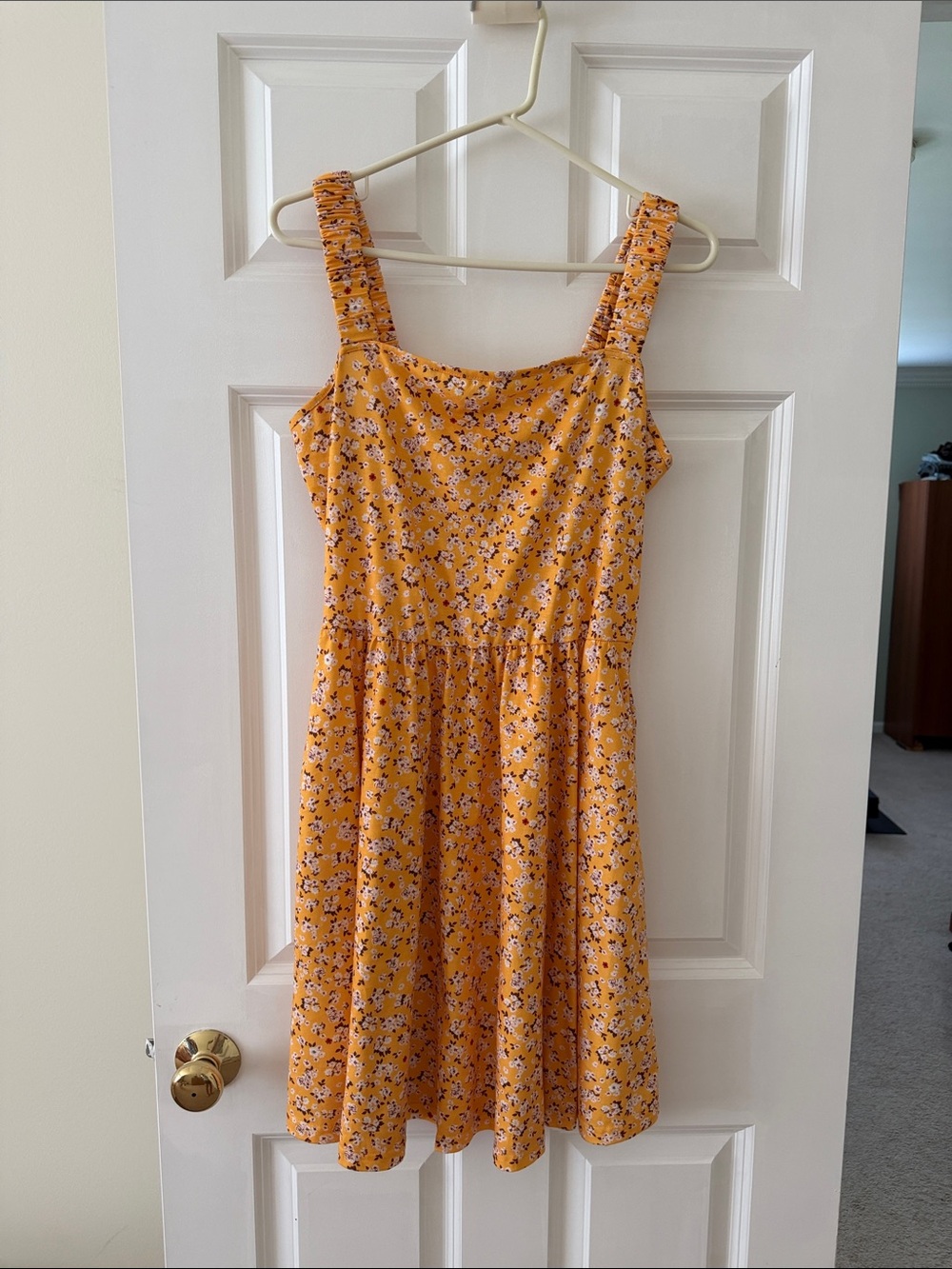 Yellow Floral Mini Dress with Ruched Straps